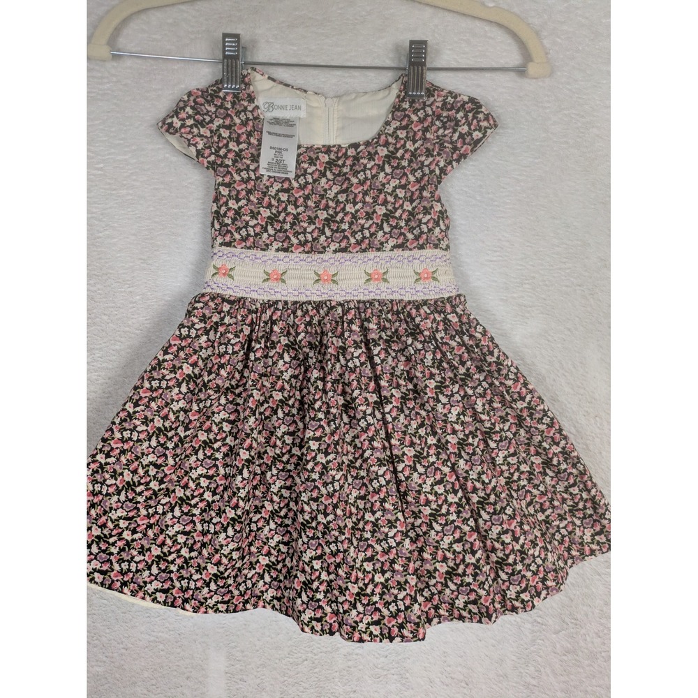 Bonnie Jean Floral Dress Girl's 2/2T Pink Smocked Embroidered